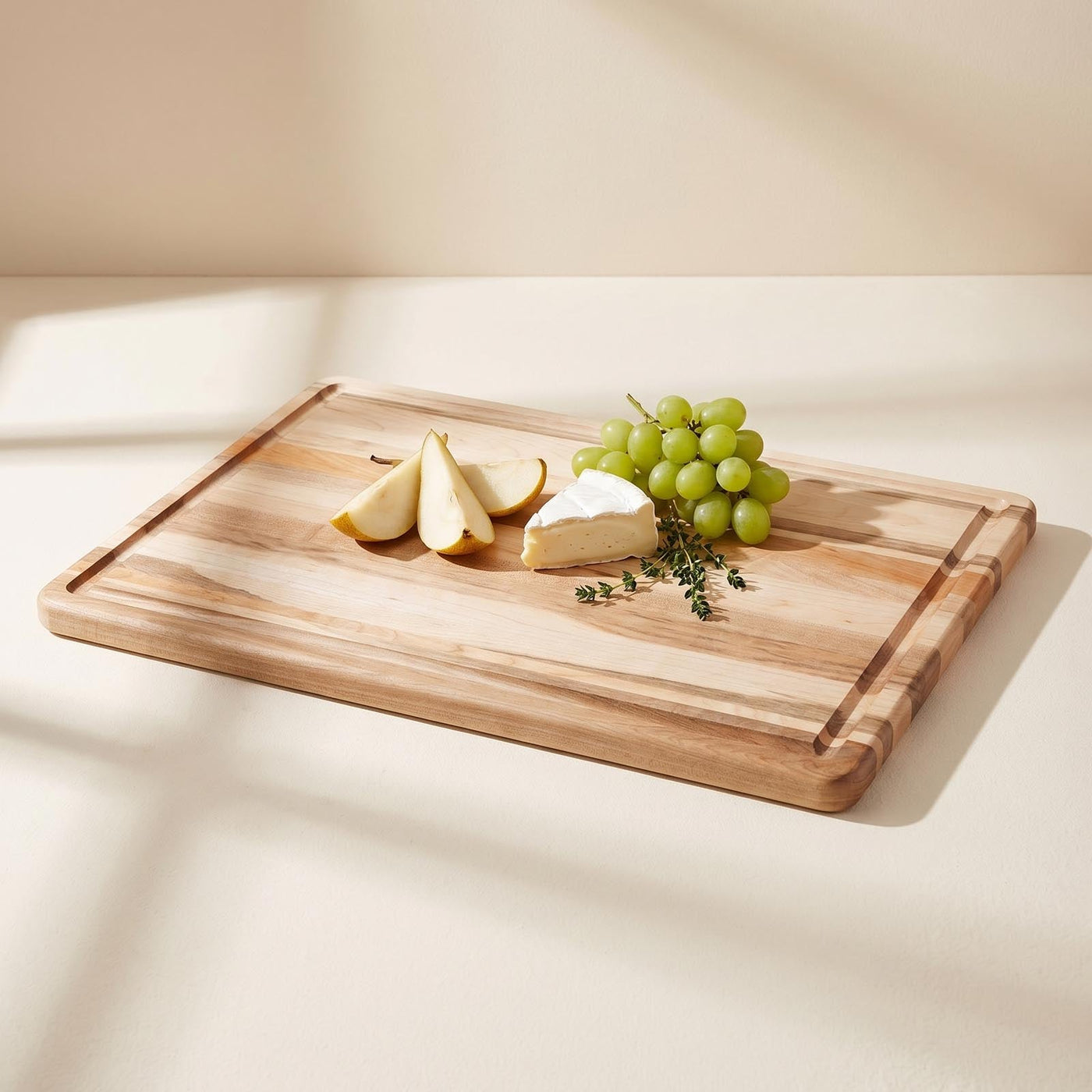 Foxcroft Maple Cutting Board lifestyle food presentation for corporate gifting by Write On Wood.