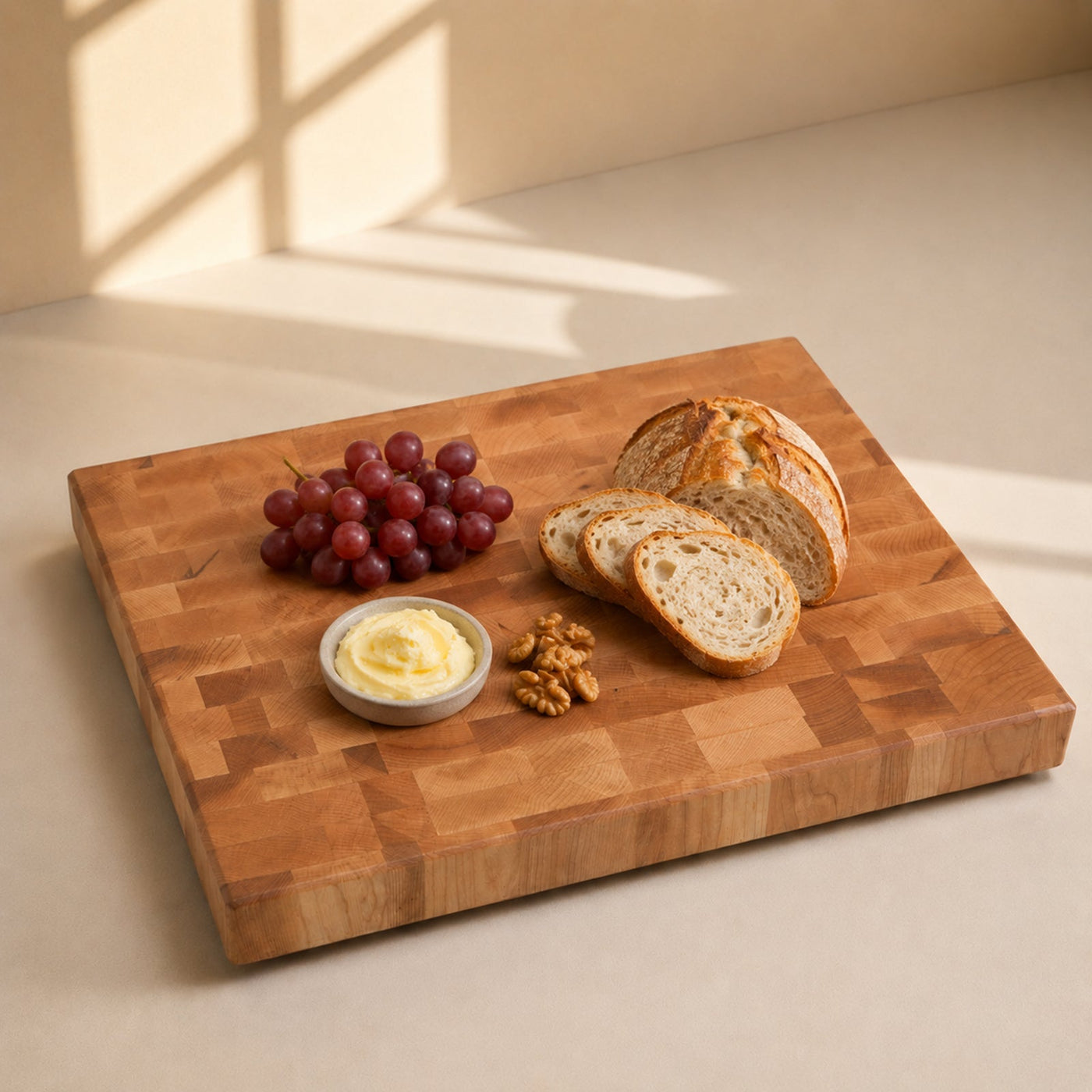 Greenwood Luxury Cutting Board lifestyle food presentation for corporate gifting by Write On Wood.