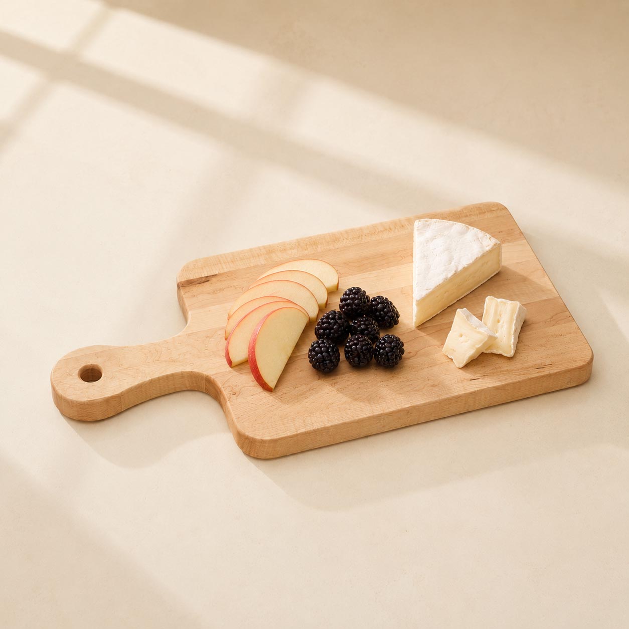 Hillsboro Maple Cutting Board lifestyle food presentation for corporate gifting by Write On Wood.