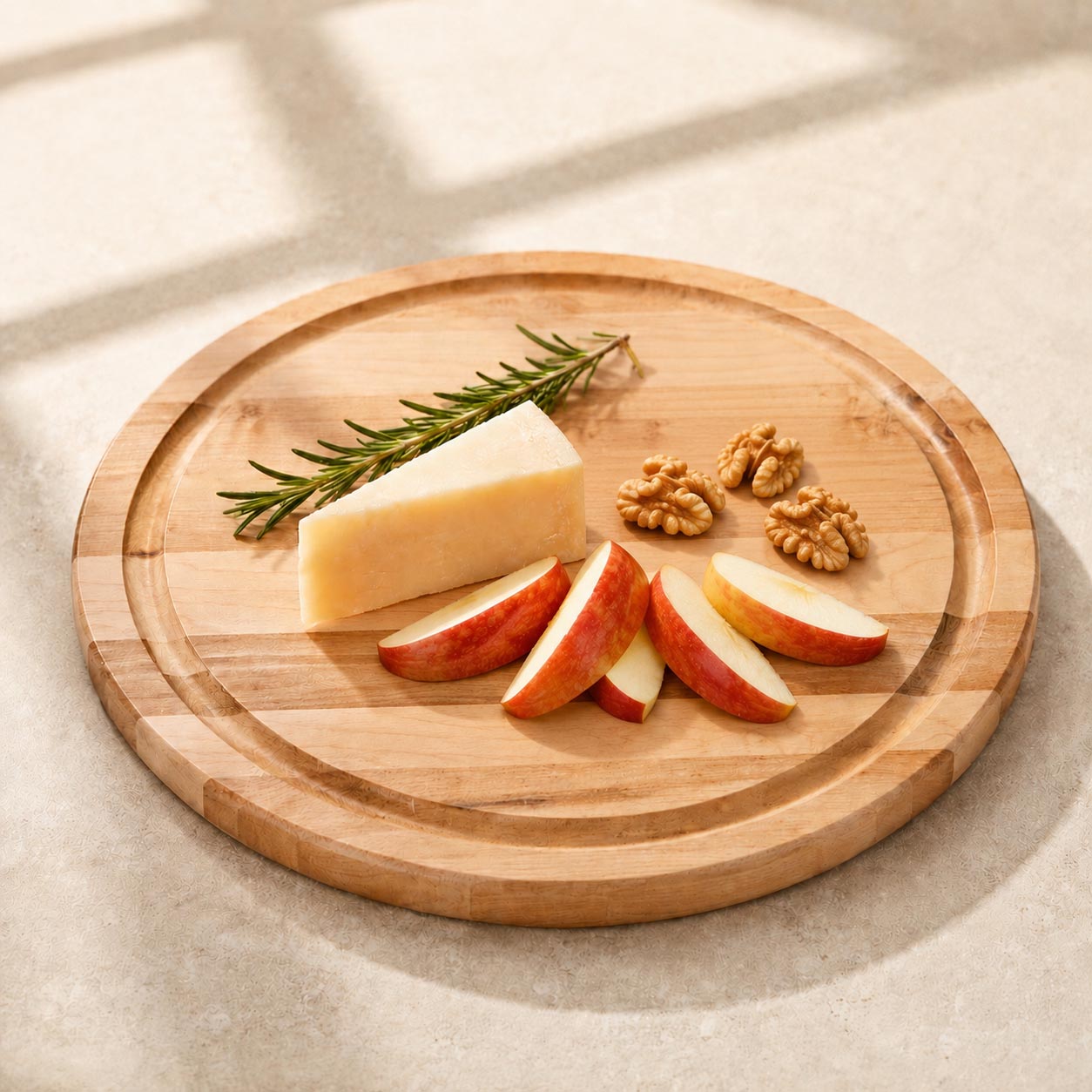 Logan Circle Maple Cutting Board lifestyle food presentation for corporate gifting by Write On Wood.