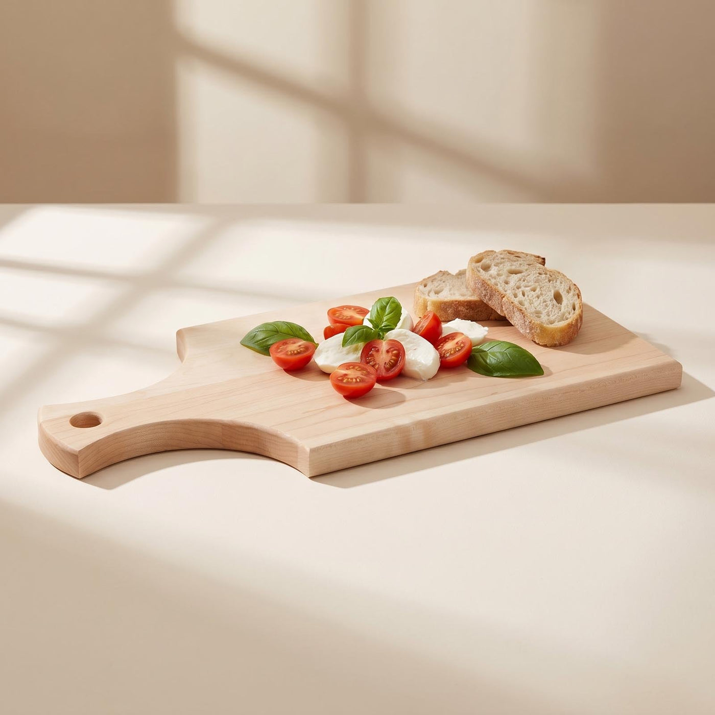 Montclair Maple Cutting Board lifestyle food presentation for corporate gifting by Write On Wood.