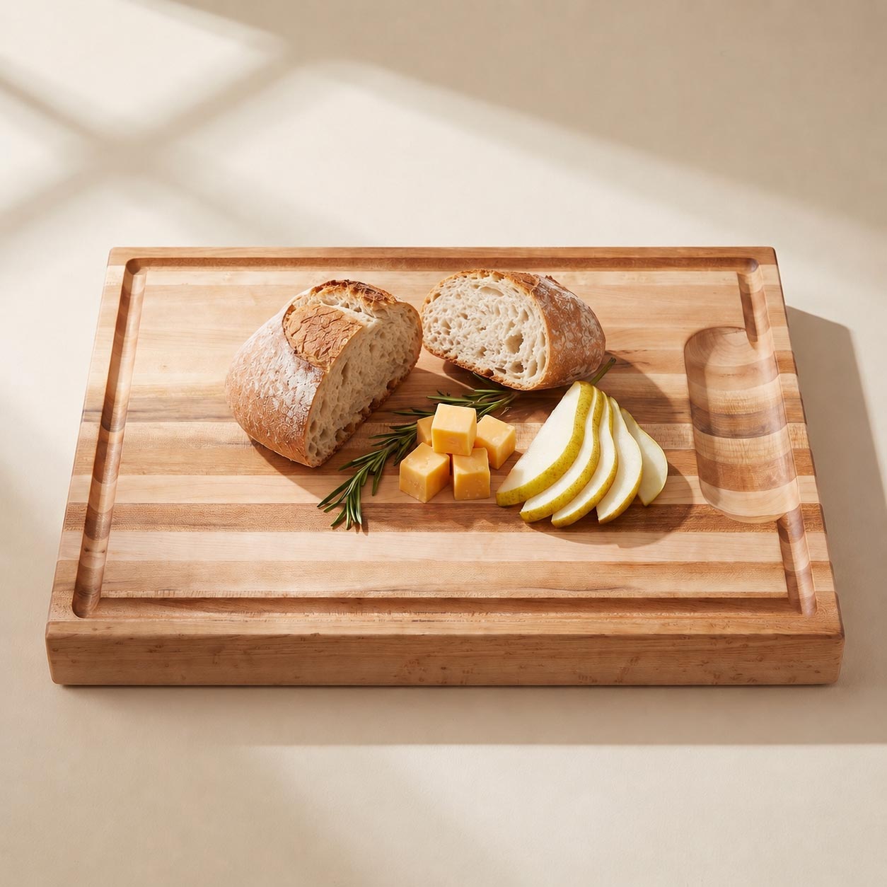 Rosedale Maple Cutting Board lifestyle food presentation for corporate gifting by Write On Wood.