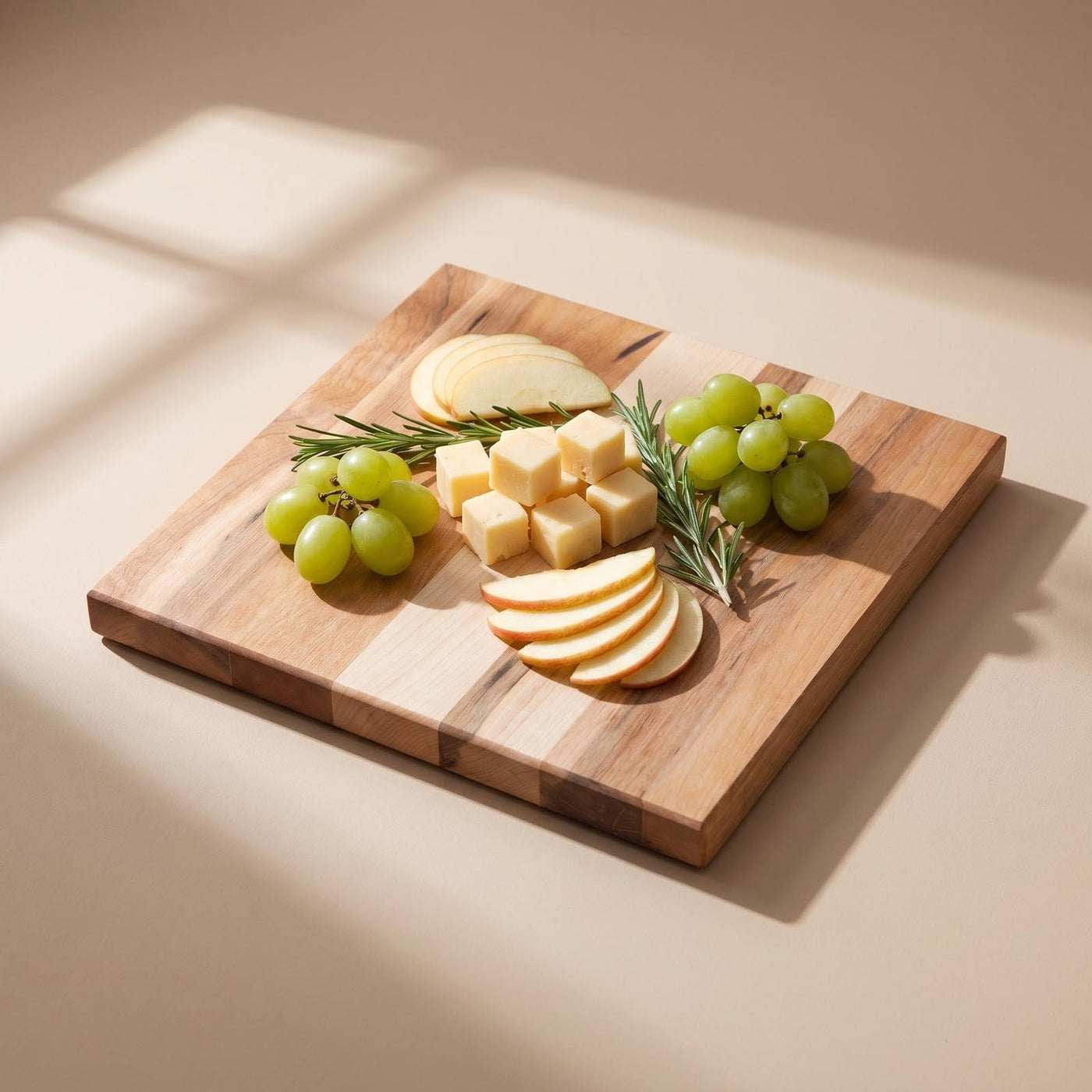 Union Square Maple Cutting Board lifestyle food presentation for corporate gifting by Write On Wood.