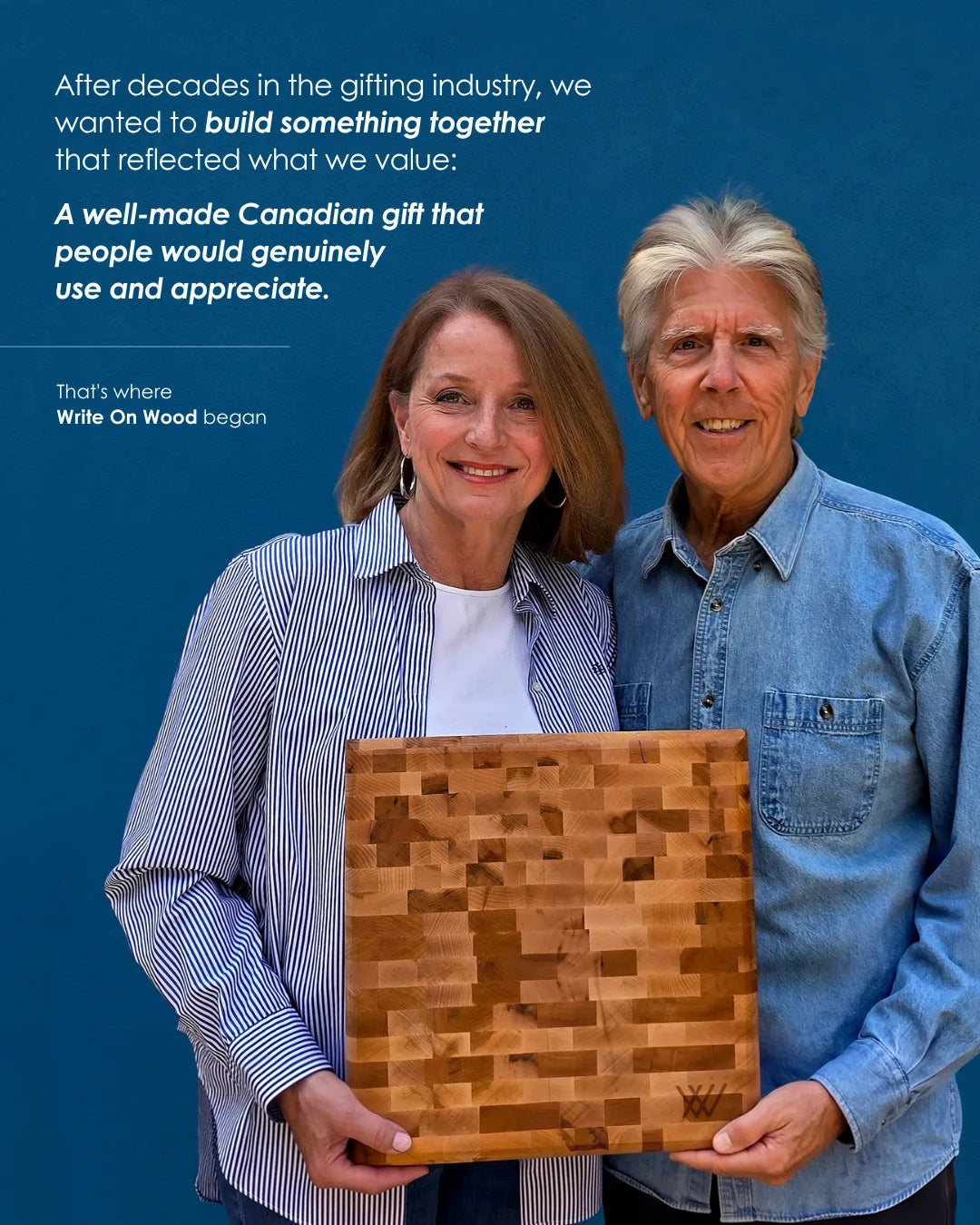 Ric and Christine holding a Canadian-made hardwood board